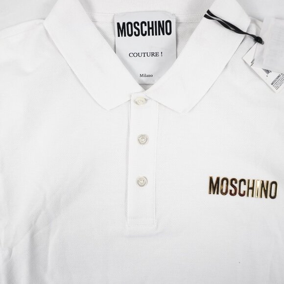Moschino Logo Polo Shirt In White And Gold Men's Size US 40/EU 50 NWD - Picture 4 of 12